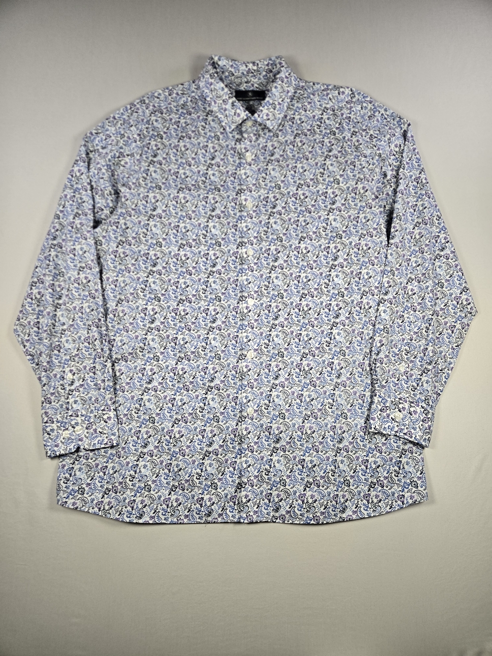 Hart Schaffner Marx Blue Purple Floral Paisley Button Down Shirt XL Like New